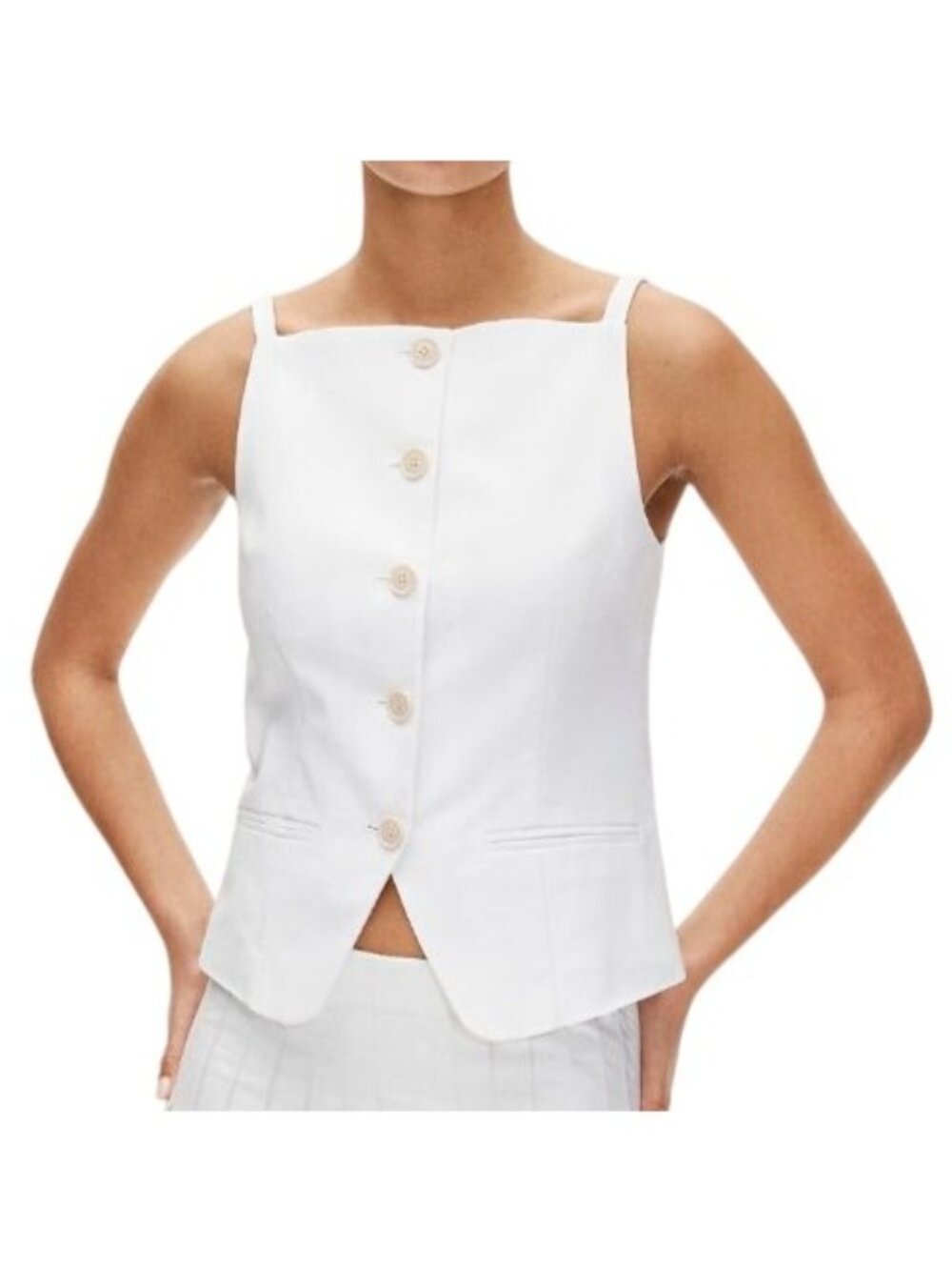 J.Crew Button-Up Cutaway Tank Top Sz 20 White 2XL Sleeveless Preppy Coastal Slim